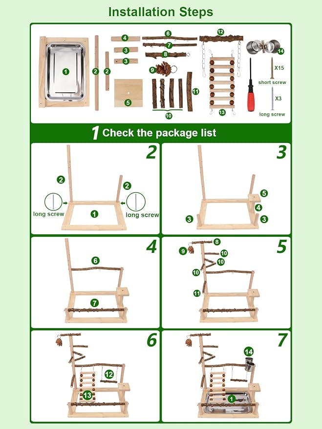 Wontee Bird Playground Wooden Bird Perch Stand Ladder Swing - Image 8
