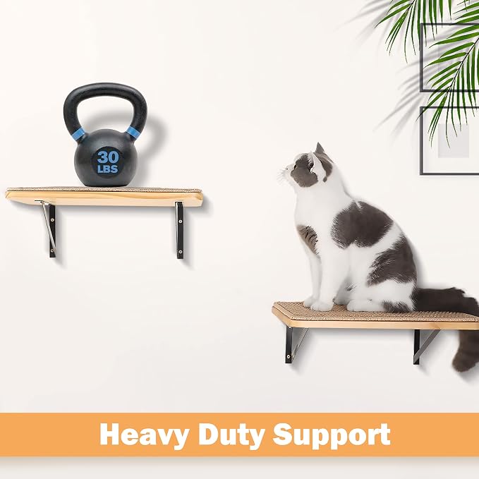 Cat Floating Wall Shelf with Scratching Mat, Support to 30 LBS - Image 3