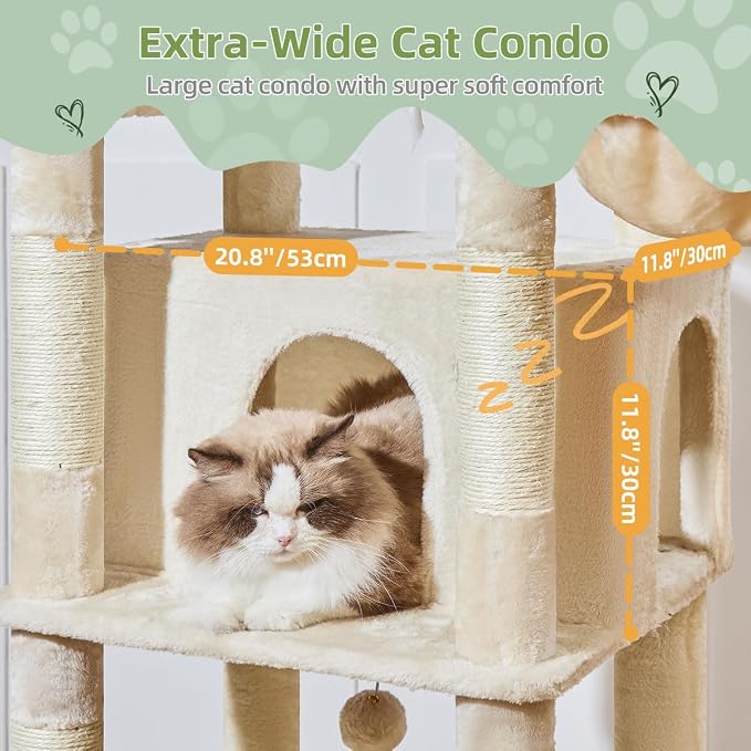 Taoqimiao 71 Inches Cat Tree for Large Cats 20lbs+, 3 Giant Perches, Widened - Image 5