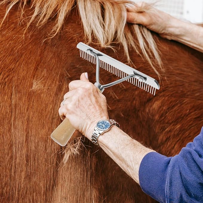 iplusmile Horse Hair Comb with Wooden Handle Ergonomic Non-Slip Pet Grooming - Image 4