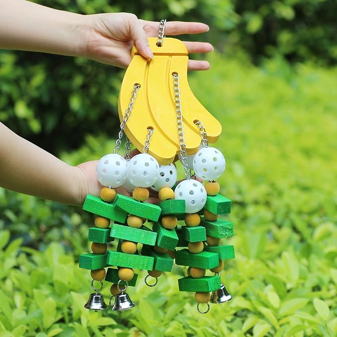 Hypeety Large Parrot Hanging Swing Toy Bells Chew Toy Colorful Hanging Wood - Image 8