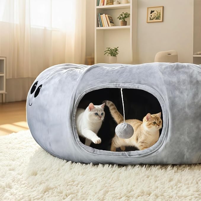 Cat Tunnel Bed for Indoor Cats, Peekaboo Cat Cave Bed, Cat Tunnel Christmas - Image 3