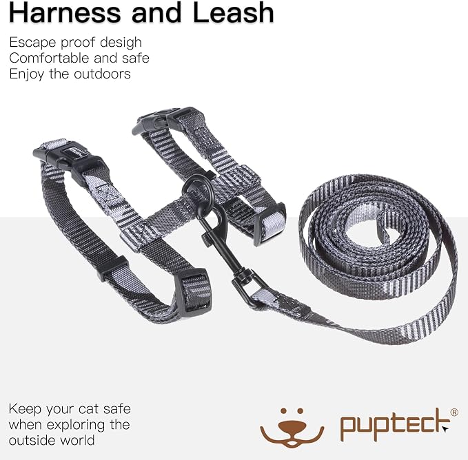 PUPTECK Adjustable Cat Harness and Leash Set Escape Proof Kitten Strap Collar - Image 2