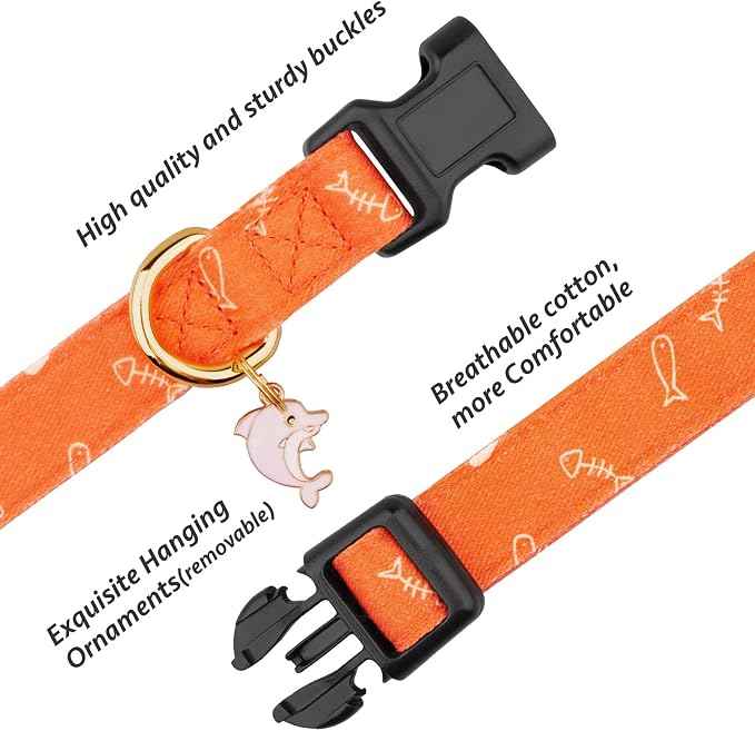 Cotton Handmade Dog Collar Cute and Distinctive Patterns Orange Fish
