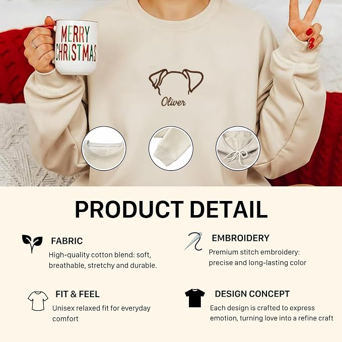 VIOLAVA Custom Cat Embroidered Christmas Sweatshirt – Personalized Pet Name - Image 2