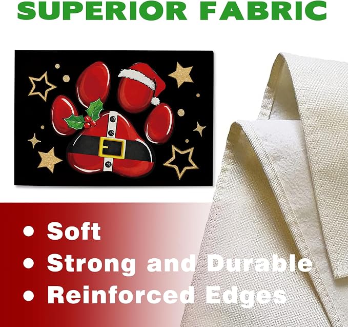 Christmas Dog Cat Paw Prints Placemats Set of 4, Xmas Stars Dining Place Mats - Image 3