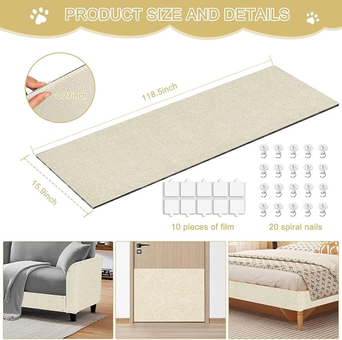 Cat Scratching Mat, 118.5"x15.9" Trimmable Self-Adhesive Cat Scratch Carpet - Image 2
