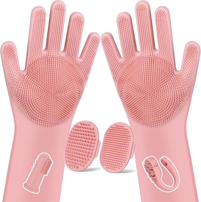 6PCS Pet Grooming Kit for Dogs, Cats and Horses | Dog Washing Gloves | Dog Bath by Augwind