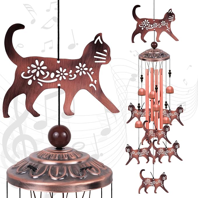 Outdoor Cat Wind Chimes, Gifts for Mom & Grandma & Woman & Family & Neighbor by Solawindchime