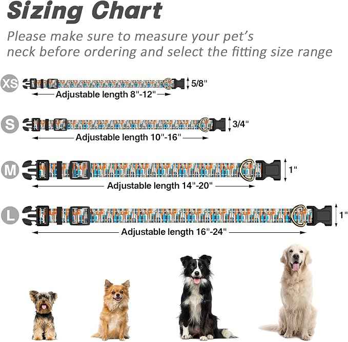 Reflective Dog Collar for Small Dogs, Cute Boho Adjustable Heavy-Duty Nylon
