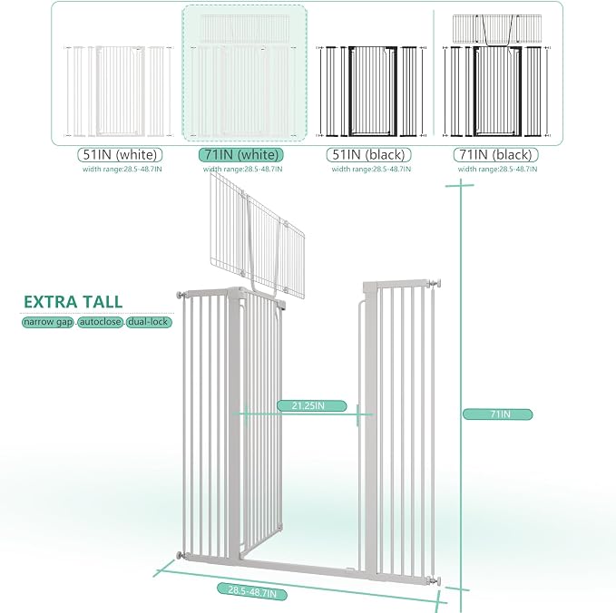 71" Extra Tall Cat Gate for Doorway – 28.5"-48.7" Extra Wide Pet Gate - Image 3