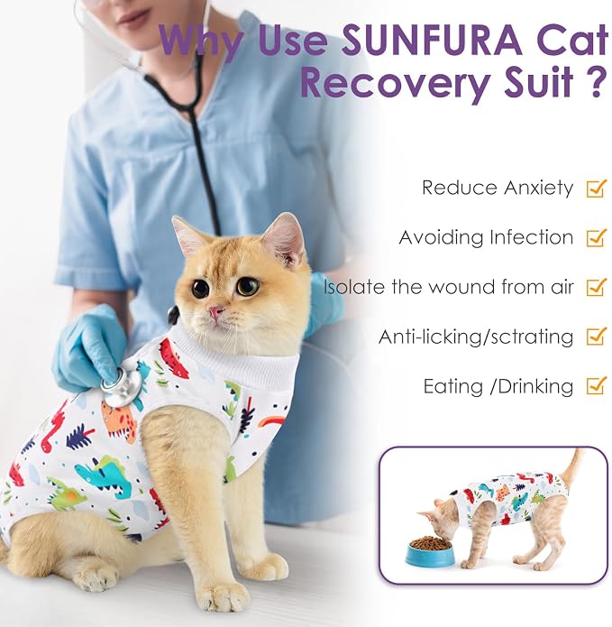 SUNFURA Cat Recovery Suit, Kitten Surgical Full Bodysuit - Image 6