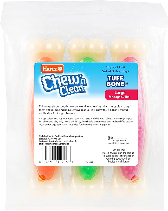 Hartz Chew 'n Clean Tuff Bone Tough Dog Chew Toy, Large 3 Pack - Image 9