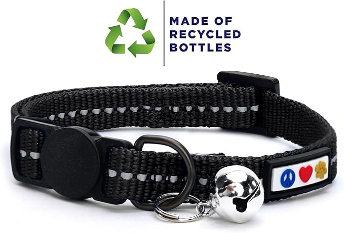 Pawtitas Recycled Black Reflective Cat Collar – Eco-Friendly Breakaway Safety - Image 2