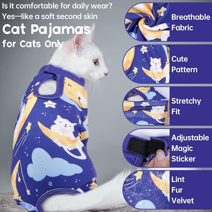 QBLEEV Cat Onesie for Cats After Surgery, Sticky Hair Cat Pajamas for Cats Only - Image 3