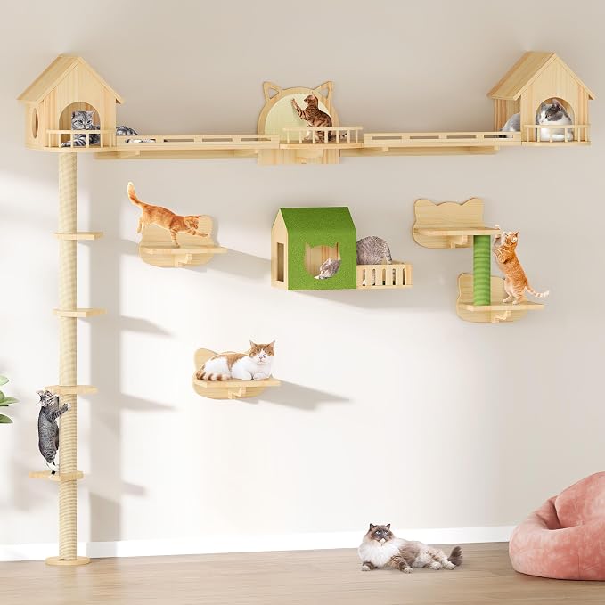 DWVO Solid Wood Cat Wall Shelves and Perches, Tall Floor to Ceiling Cat Tower w - Image 4