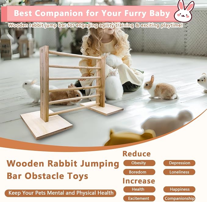 Hamiledyi Rabbit Jump Bar Rabbit Adjustable Hurdles Wooden Obstacle Exercise - Image 4