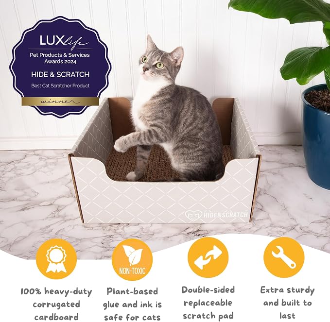 Hide & Scratch Cardboard Cat Scratcher Box & Bed - Image 2