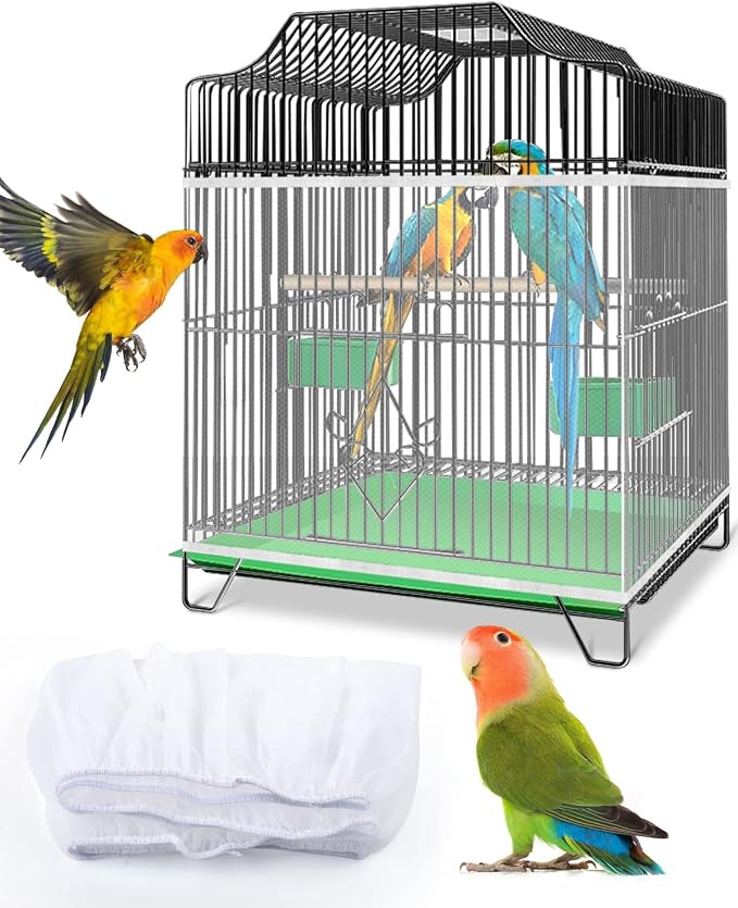 Bissap Bird Cage Seed Catcher, Universal Birdcage Net Nylon Adjustable Elastic by Bissap