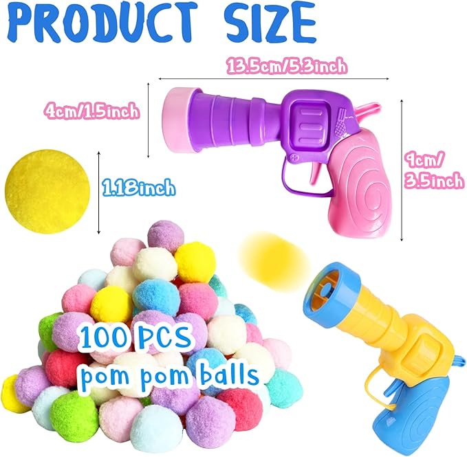 2 Cat Toy Launchers & 100 Cat Pom Pom Balls, Cat Toys Balls Launcher, Launch - Image 2