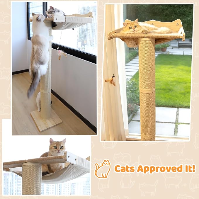 54.3" Cat Window Perch with 3 Adjustable Roman Column Sisal Scratching Posts - Image 9