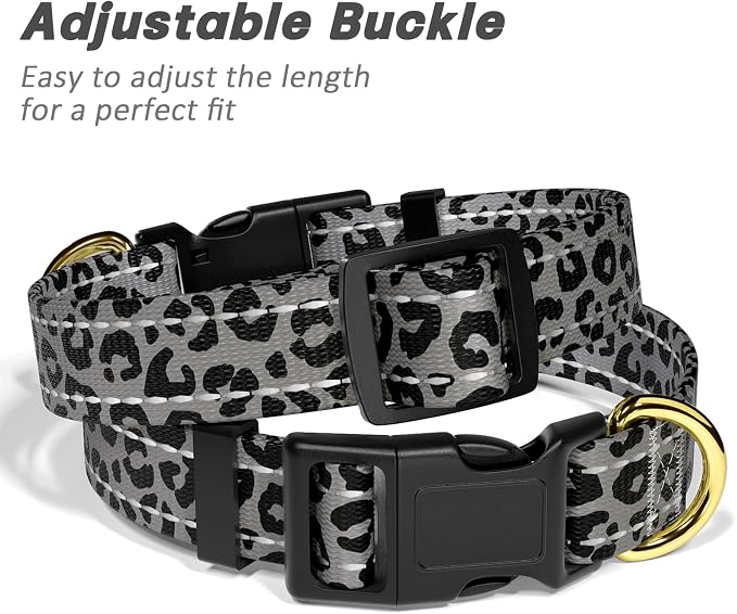 Reflective Dog Collar for Medium Dogs, Cute Leopard Style Adjustable Heavy-Duty - Image 6