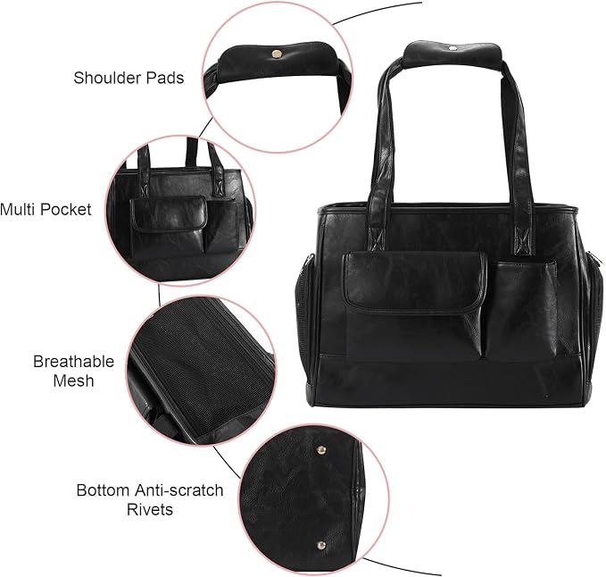 Dog Carrier Purse, Fashion Leather Pet Carrier Bag, Airline Approved Soft Sided - Image 5