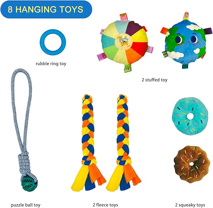 Dewonch Puppy Play Gym with 8 Hanging Toys, Small Dogs Indoor Jungle Gym - Image 3