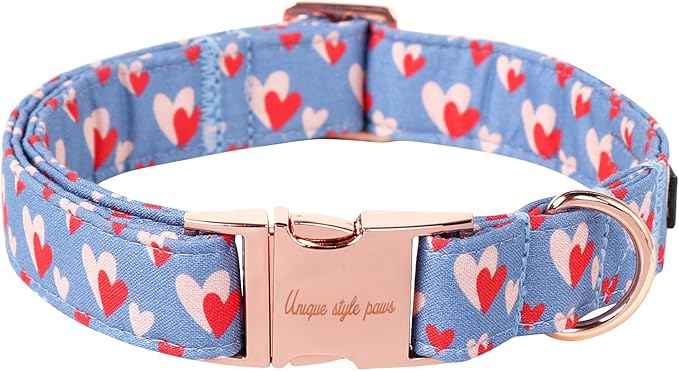Unique style paws Valentine's Day Dog Collar Metal Buckle Collar Blue Pink Love
