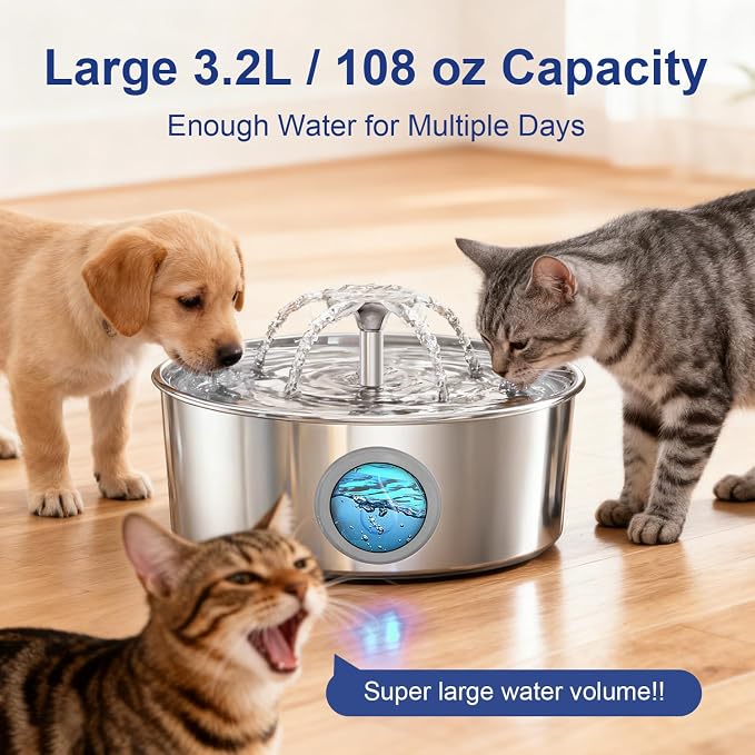 LucidShine 108oz/3.2L Stainless Steel Cat Water Fountain - Image 6