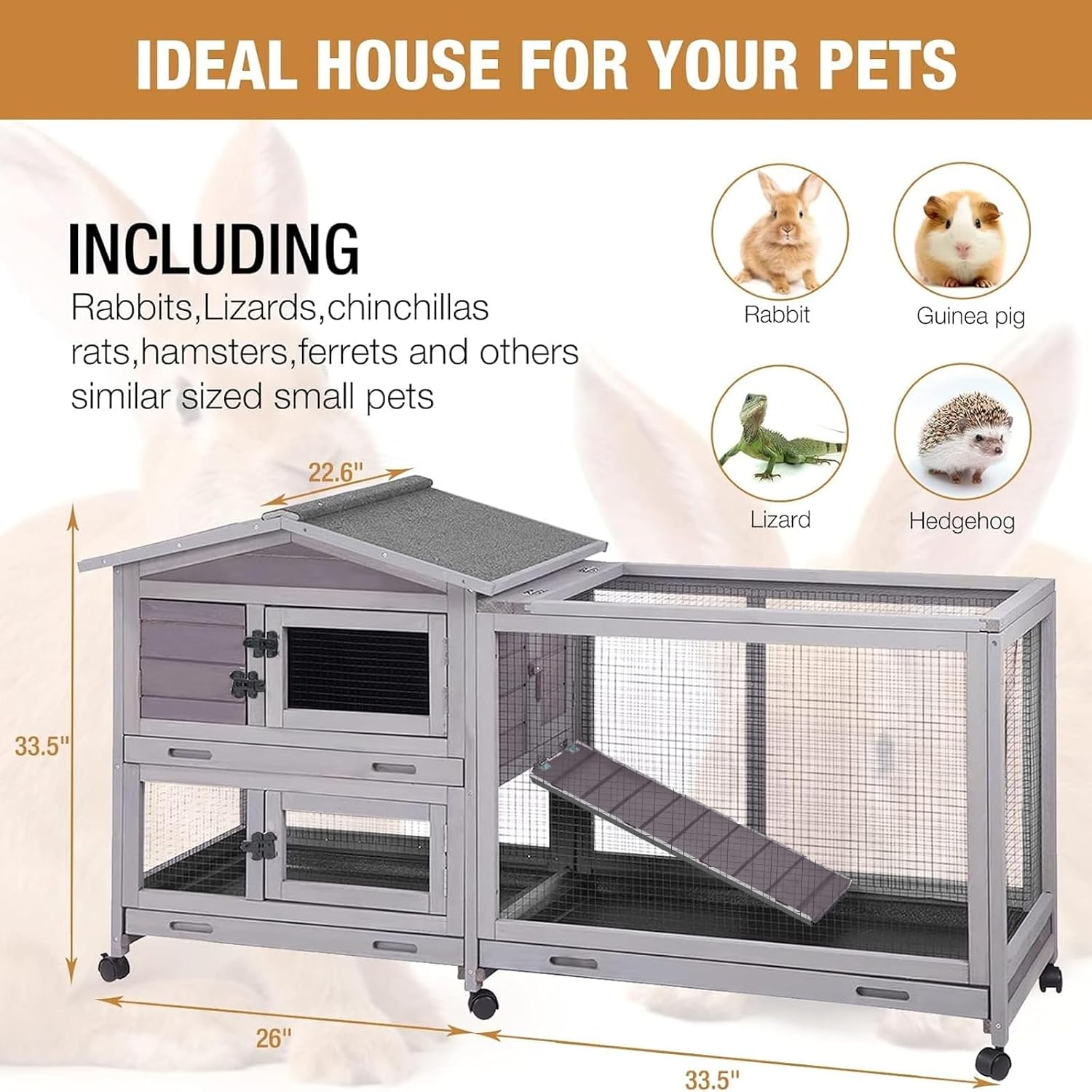 Rabbit Hutch with Waterproof Roof and Pull-Out Tray, 61.2" - GlobalHabitat Supply