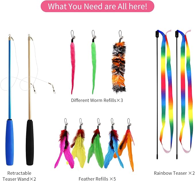 12PCS Interactive Kitten Toys, Retractable Indoor Cat Wand Toys - Image 7