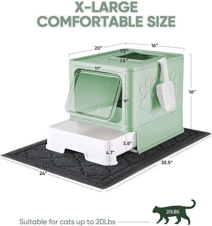 Cat Litter Box with X-Large Litter Mat and Scoop, Large Covered Litter Box with - Image 3