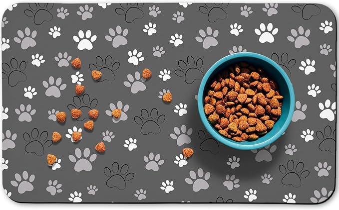 Dog Food Mat, Absorbent Water Bowl Mats Cat Pet Feeding Placemats Dark Gray 16 by Zoeeya