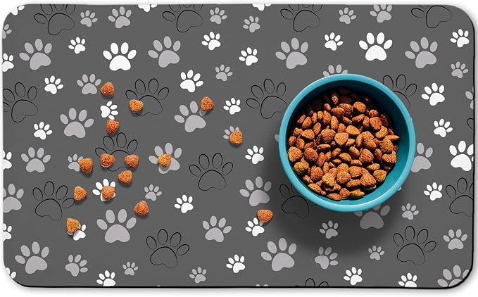 Dog Food Mat, Absorbent Water Bowl Mats Cat Pet Feeding Placemats Dark Gray 24 by Zoeeya