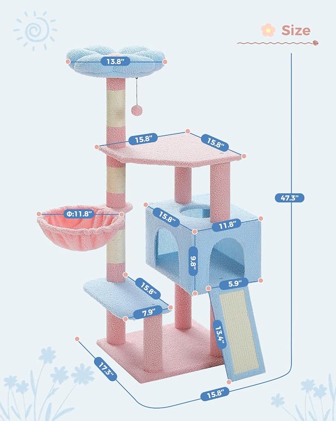 Flower Cat Tree 47.2" Multi-Level Cat Tower - Image 7