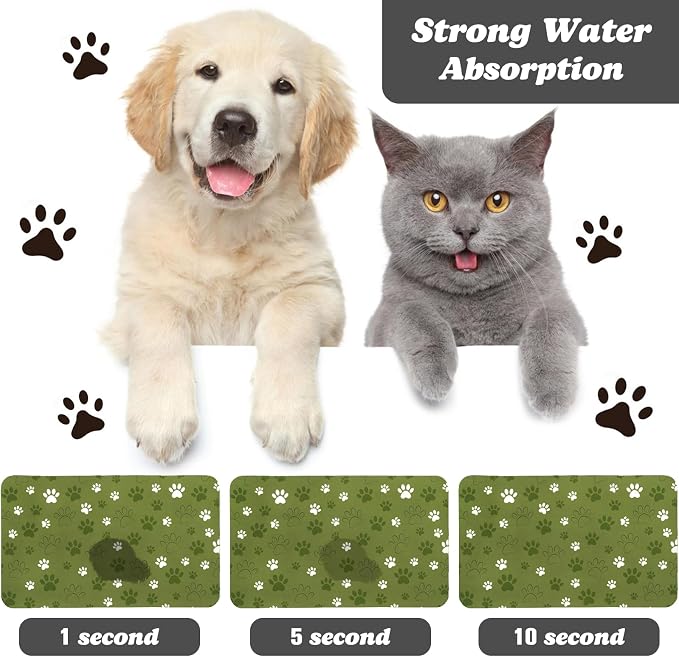 Dog Food Mat, Absorbent Water Bowl Mats Cat Pet Feeding Placemats Dark Green 24 - Image 2