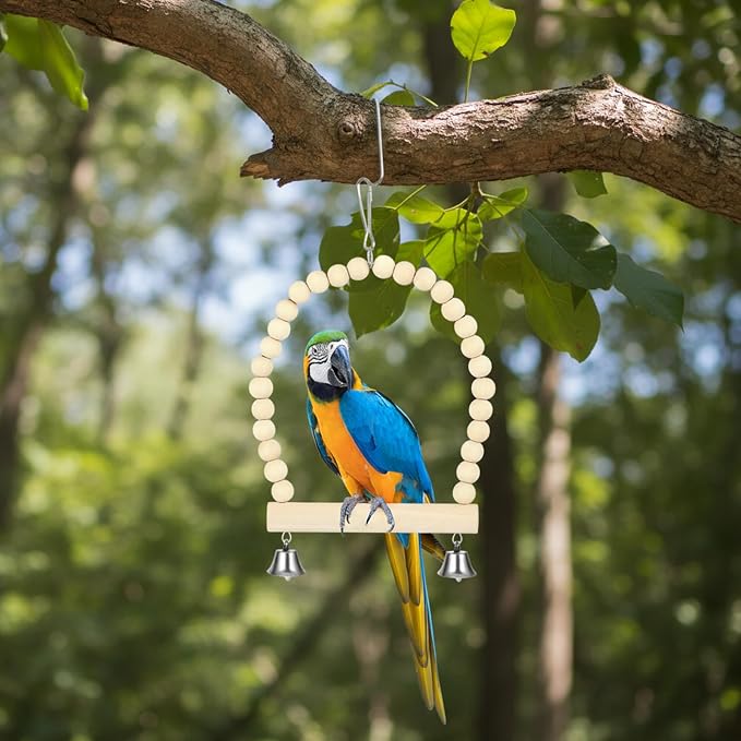 Morezi Bird Swing for cage Parakeet Parrot Swing Wood Hemp Rope Ladder Toy Play - Image 6