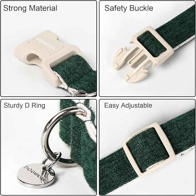 DOGWONG Cotton Hemp Dog Collar, Heavy-Duty Christmas Green Dog Collar