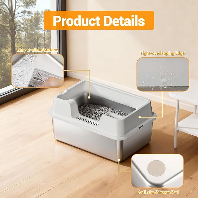 Stainless Steel Litter Box, XL Enclosed Cat Litter Boxes - Image 7