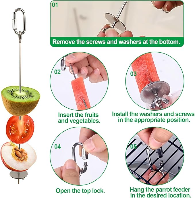3 Pcs Bird Cage Food Holder Stainless Steel Parrot Fruit & Vegetable Skewer - Image 3
