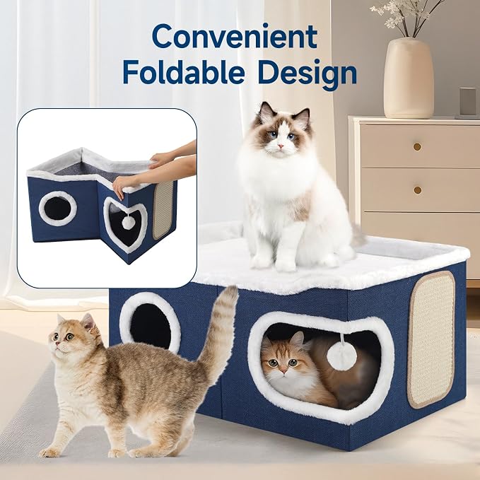 Shikha Cat Beds for Indoor Cats, Extra Wide Cat Cube House for Multi Cats - Image 6