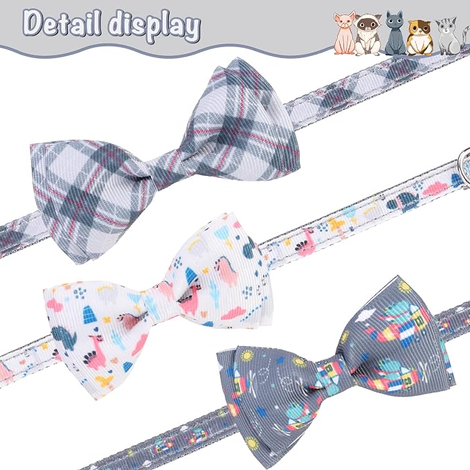 Breakaway Cat Collar with Removable Bow Tie and Bell, Cute Multi-Style Patterns - Image 3