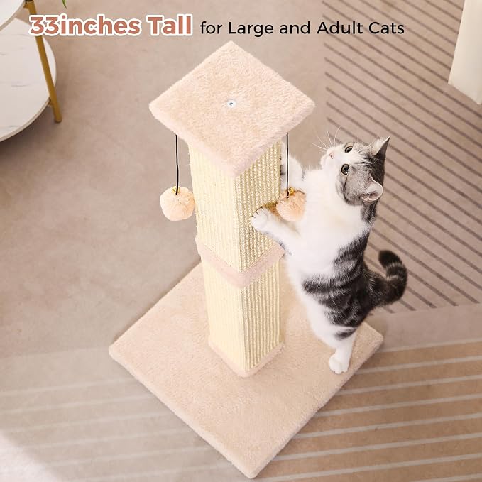 Large Cat Scratching Post with Heavy Duty Base 33" Sturdy Square Sisal Scracher - Image 7