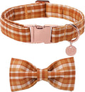 Fall Plaid Dog Collar and Bow Tie Set – Brown Orange Checkered Adjustable Collar by UPURARAPUP