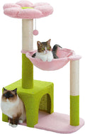 Flower Cat Tree with Large Metal Frame Hammock, Cat Condo with Pink Top Perch by MUTTROS