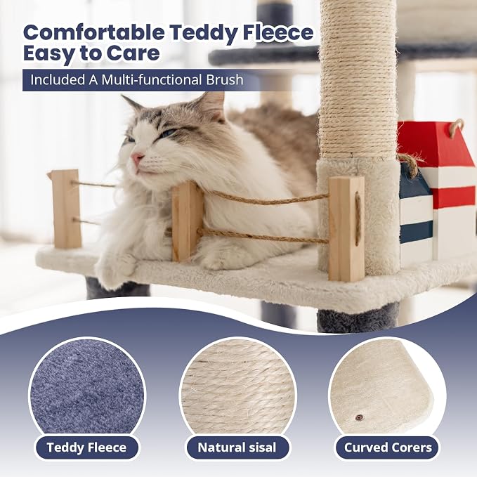 HYABi 43.5-Inch Novelty House Seagull Buoy Collapsible Cat Tree Tower Condo Bed - Image 5