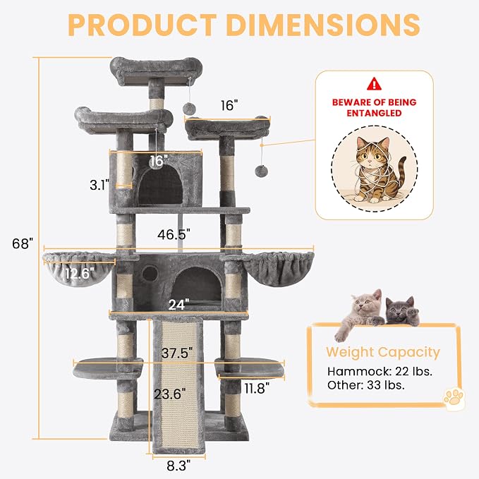 SHA CERLIN 68 Inches Multi-Level Large Cat Tree - Image 6