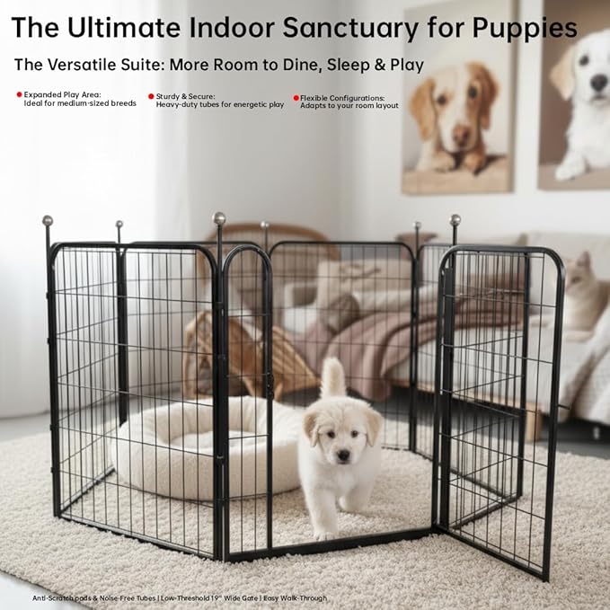 Dog Playpen Indoor/Outdoor, 6 Panels Dog Pen Play Pen - Image 2
