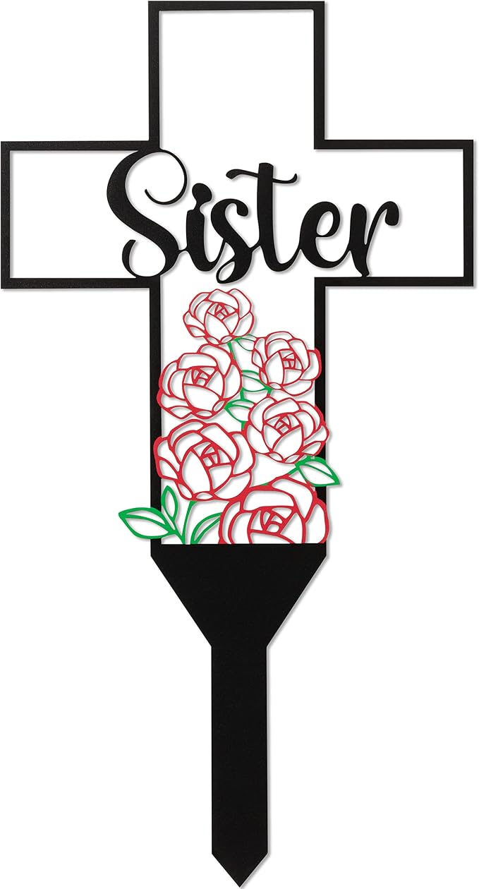 BUoonyer Sister Memorial Graves Markers Cemetery Decorations, Metal Cross by BUyooner